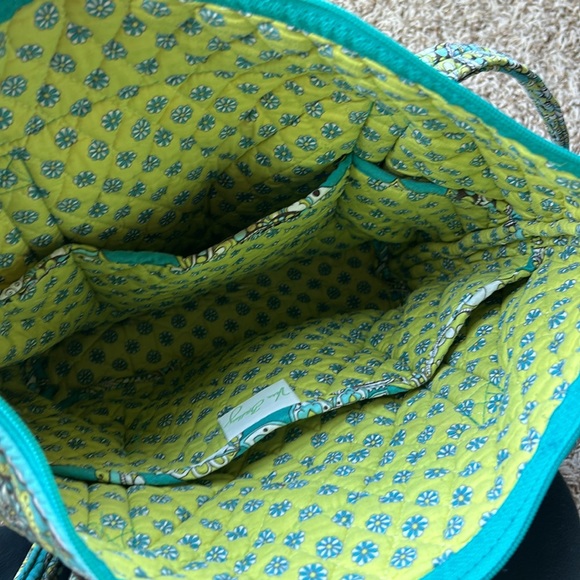 Vera Bradley Peacock Green Blue Zipper Tote Bag - Picture 3 of 7